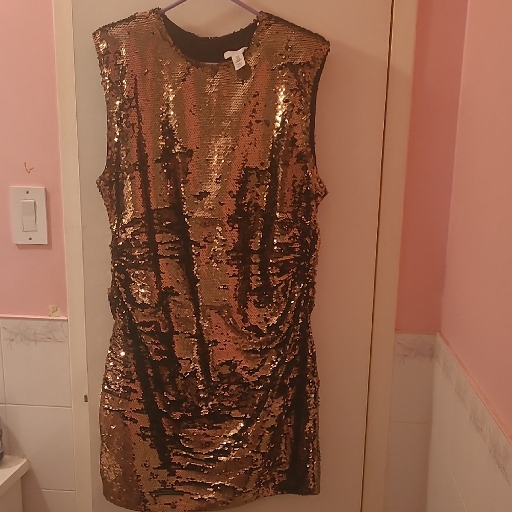 H&M Shimmering Gold Sequin Mini Dress Size XL
